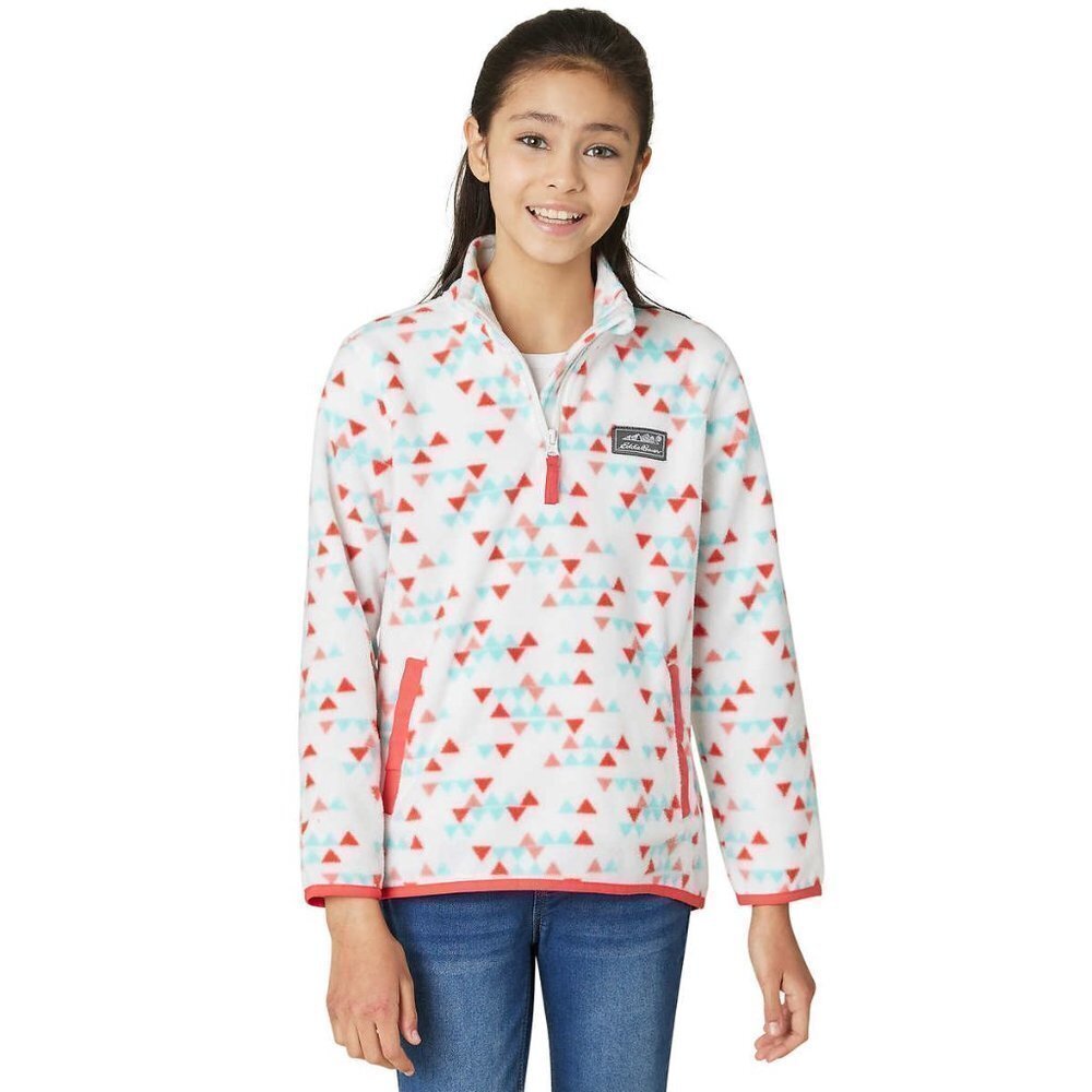 Eddie Bauer Girl's 1/4 Zip Fleece Geometric Mock Neck Sweater White size S (7/8)
